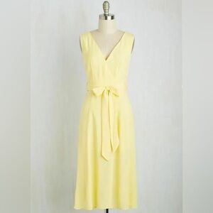 Lemon Butter Yellow Flowy V-Neck Sleeveless ModCloth Dress by WFFS Summer